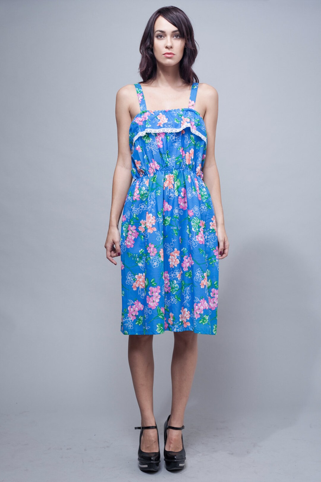 Summer Dress Floral Dress Blue Cotton Dress Sun Dress - Etsy
