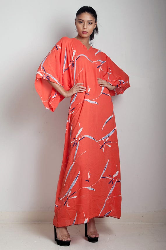 flowy kimono maxi dress red dragon fly batik print