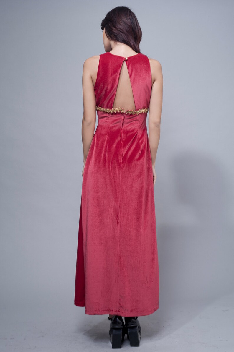 FENS - Open-back velvet maxi dress with patchwork pattern