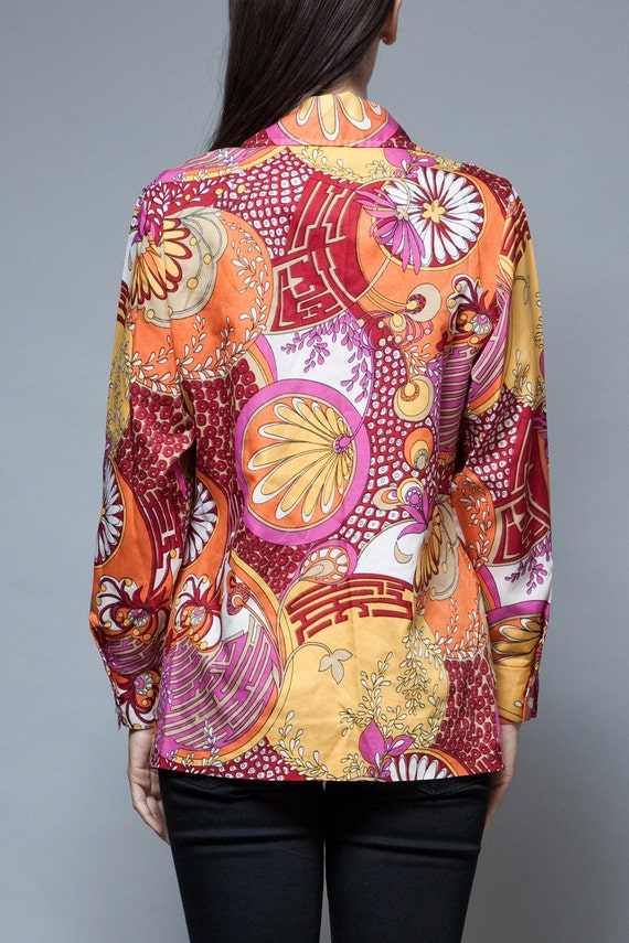 psychedelic printed top red blouse shirt bright A… - image 4