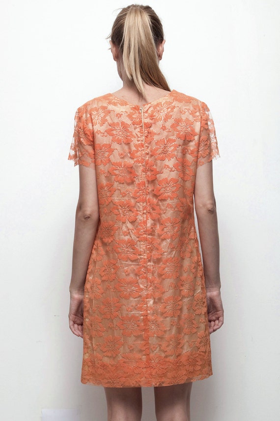 orange lace mini dress 1960s tangerine cocktail d… - image 4