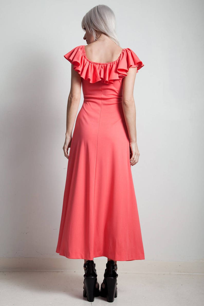 vintage 70s maxi dress a-line ruffle pink flamenco inspired ankle length SMALL MEDIUM S M image 4
