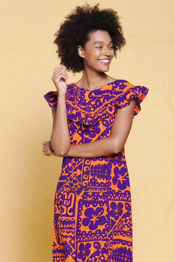 Maxi Dress Hawaiian Floral Print Cotton 