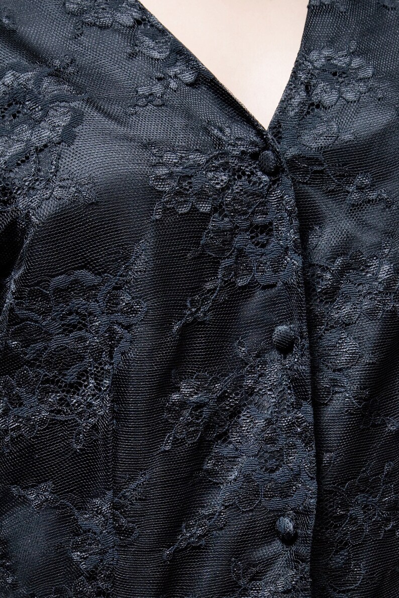vintage black tunic vest lace front sleeveless top M MEDIUM image 5