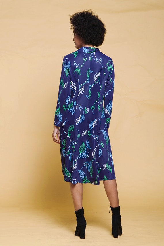 shirt dress leaf print long sleeves navy blue gre… - image 7