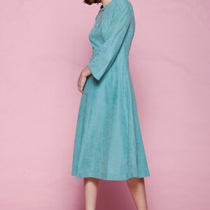 ultrasuede dress aqua blue green flare sleeves keyhole vintage 70s MEDIUM M imagem 4