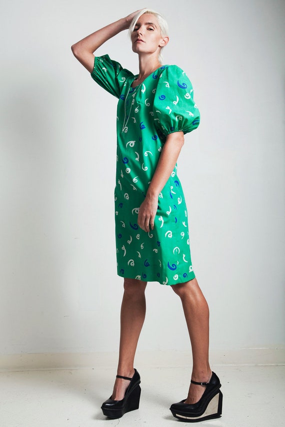 vintage 80s green dress cotton Memphis print ballo