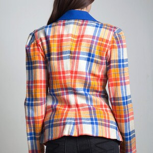 plaid blazer jacket top red orange blue tartan vintage 70s MEDIUM M image 5