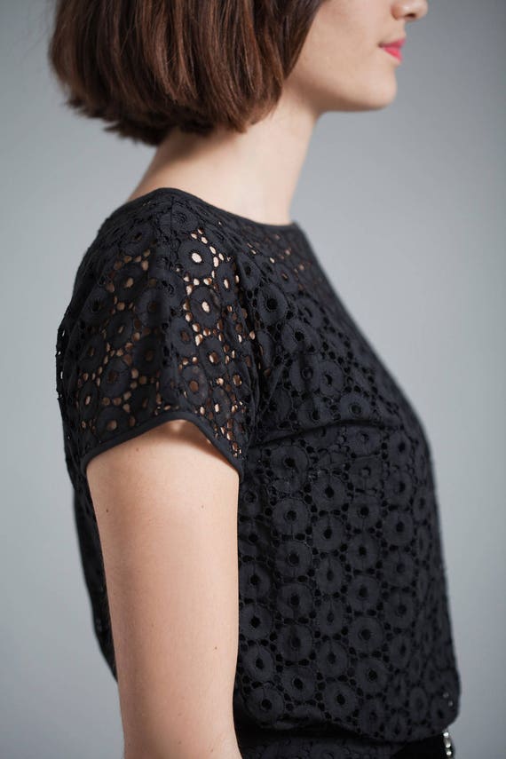 vintage 60s black eyelet lace dress cocktail part… - image 7