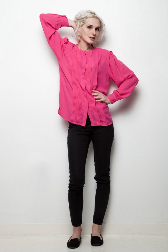 DVF Top Diane Von Furstenberg Sheer Pink Pleated Fuschia Long 