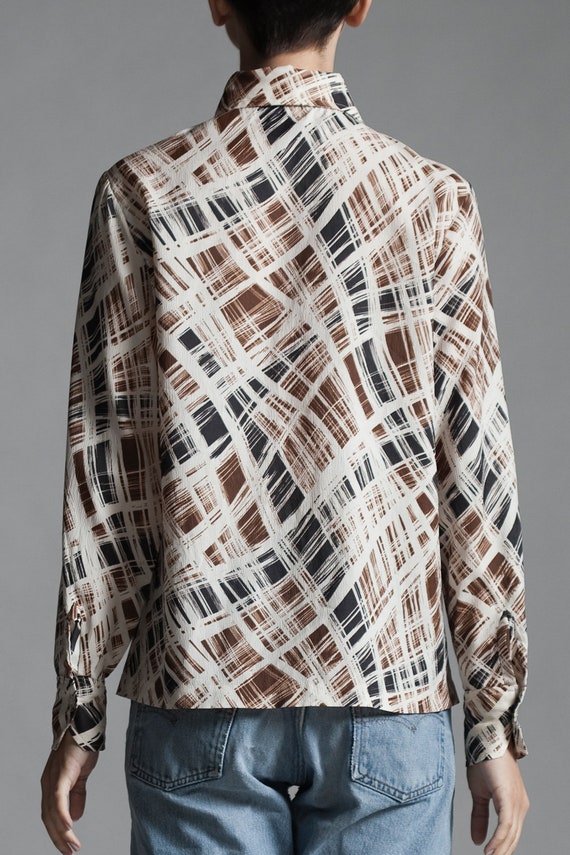 crinkled shirt blouse top abstract plaid print br… - image 7