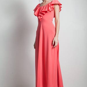 vintage 70s maxi dress a-line ruffle pink flamenco inspired ankle length SMALL MEDIUM S M image 3