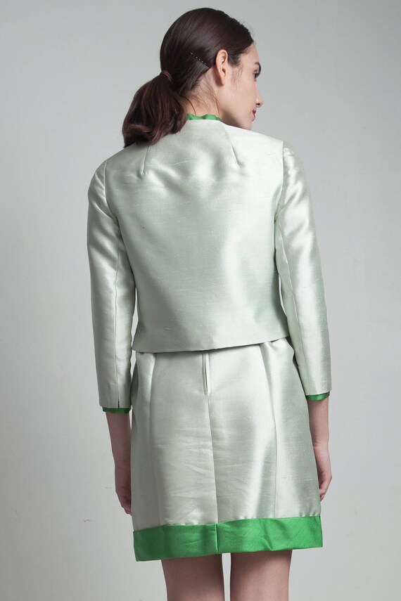 vintage 50s mini silk dress jacket set light gree… - image 8