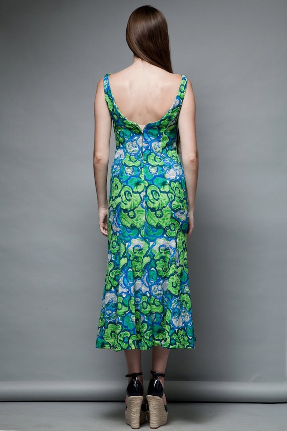 maxi dress vintage 50s green fishtail floral prin… - image 4