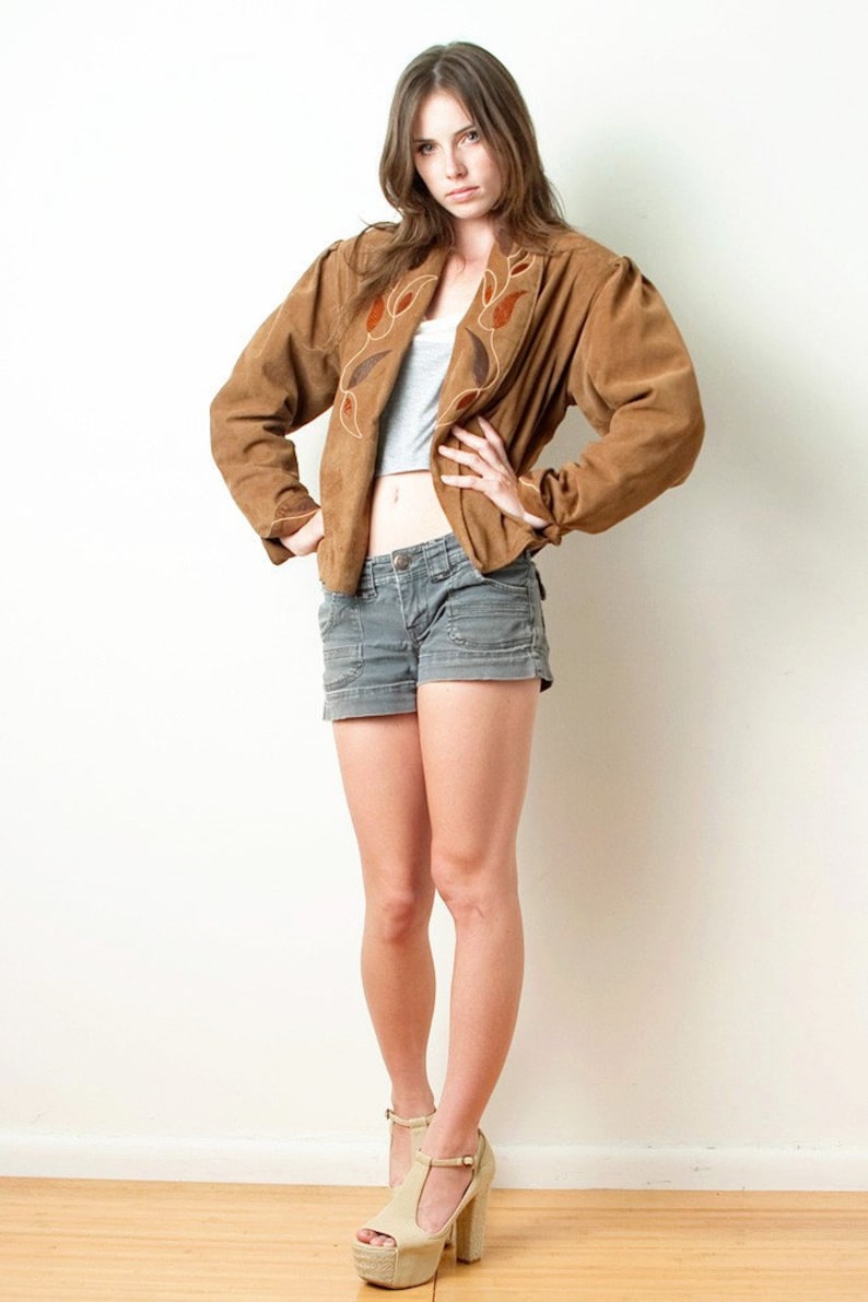 Vintage 80s Brown Ultra Soft Suede Jacket Shoulder Pads Puff Etsy