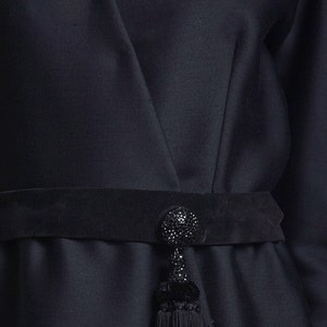 Oscar de la Renta vintage 70s black party coat wrap dress beaded tassel suede belt L XL large extra large image 5
