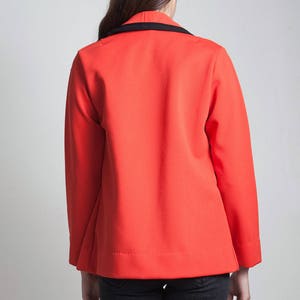 red jacket top open front black trim long sleeves vintage 70s LARGE L 画像 4