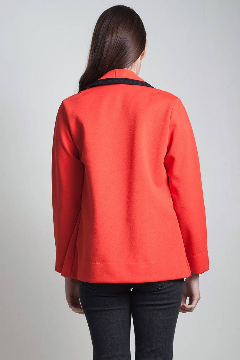red jacket top open front black trim long sleeves vintage 70s LARGE L 画像 4