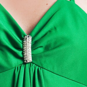 vintage 70s green hostess halter maxi dress empire rhinestone SMALL S image 5
