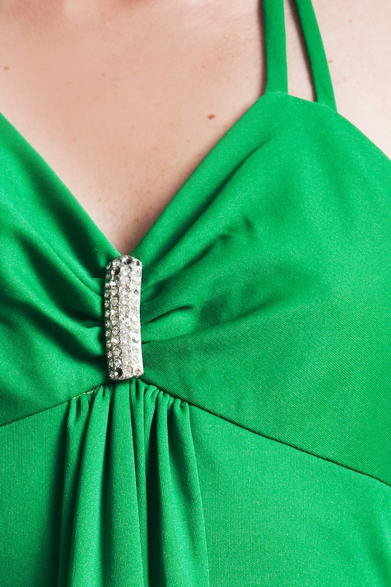 vintage 70s green hostess halter maxi dress empir… - image 5