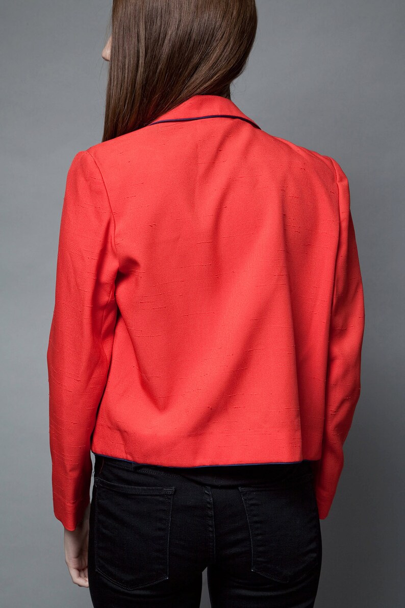 vintage 80s red blazer jacket polka dot pocket square navy open front M L MEDIUM LARGE image 4