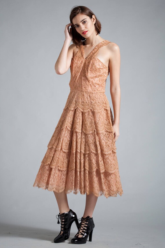 vintage 50s 1950s tiered layer lace dress party c… - image 3