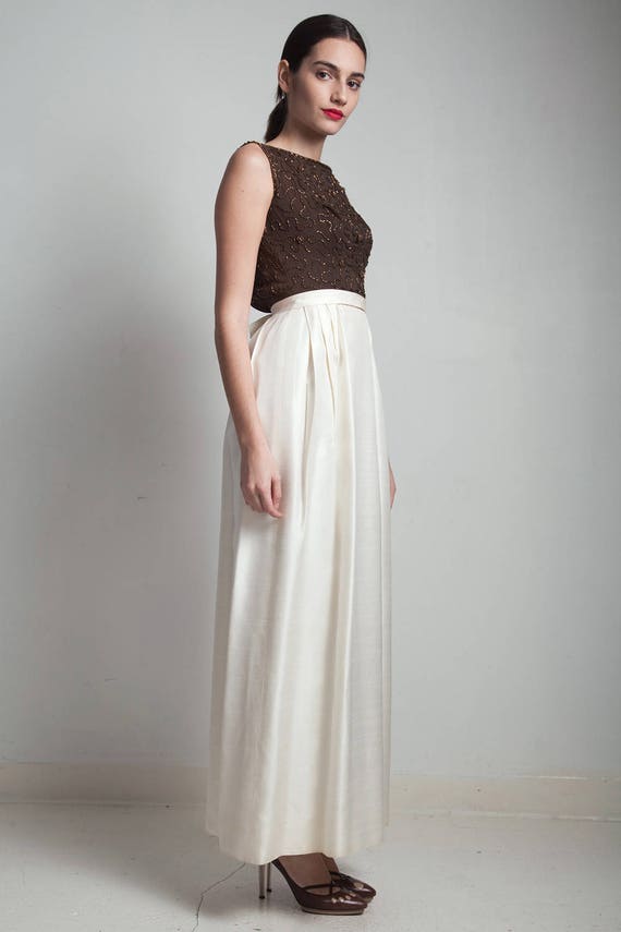 vintage 60s evening gown beaded maxi dress silk b… - image 4