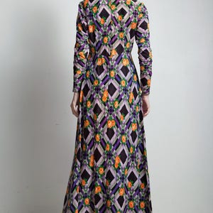 vintage 70s boho festival maxi dress empire plaid floral long sleeve MEDIUM M image 4