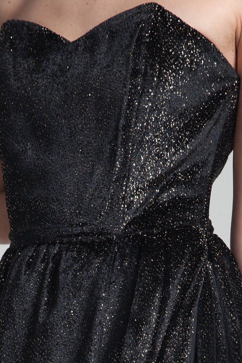 Vintage 80s Strapless Party Cocktail Dress Black Gold Velvet Lurex ...