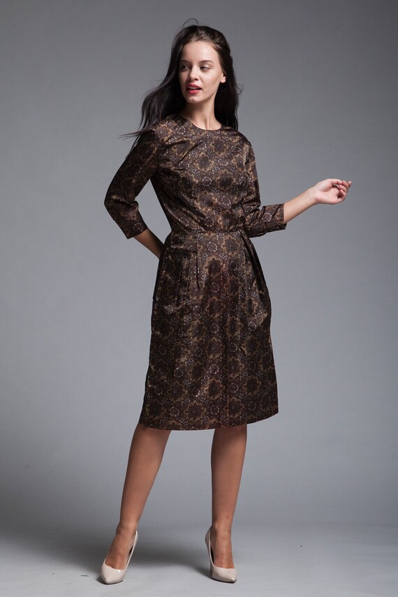 brown wiggle dress 50s Tawny Brown Wiggle Dress – Community Thrift and Vintage main image 1