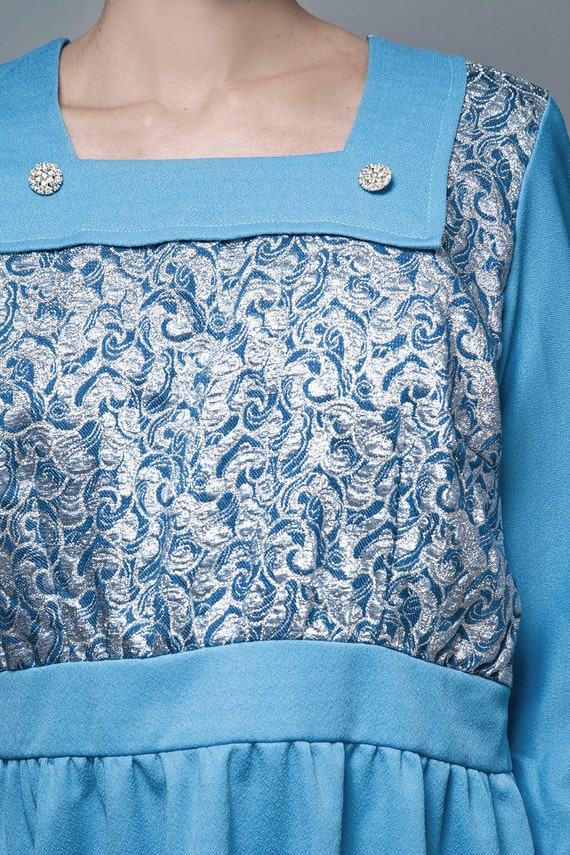 plus size vintage, evening dress blue, long sleev… - image 5