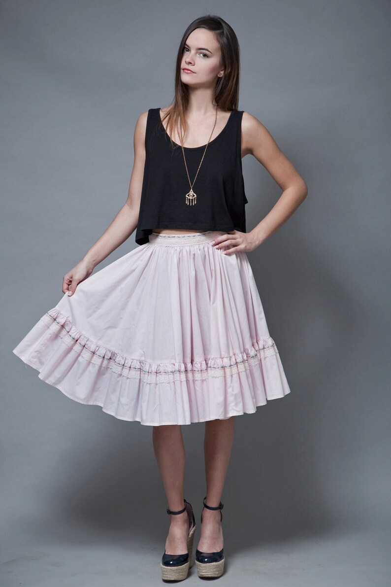 Square dance skirt full circle skirt pale pink ruffles cotton Etsy