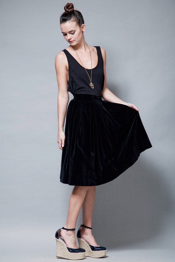 black velvet pleated skirt