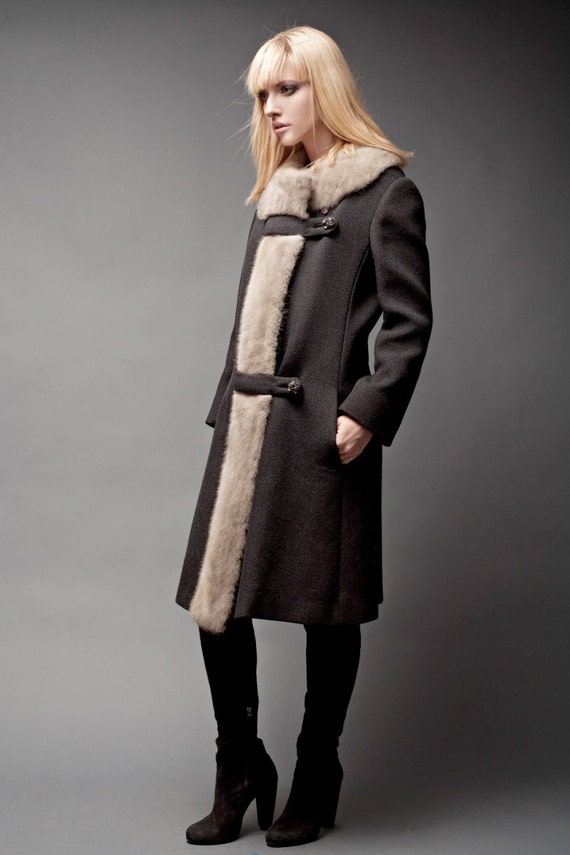 Fur Trim Coat Vintage 50s Wool Silver Mink Fur Tr… - image 2