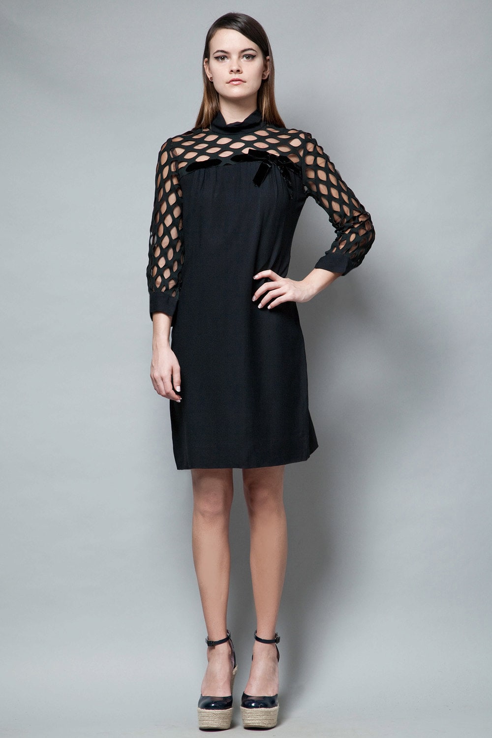 Little Black Dress LBD Vintage 50s Crepe Shift Eyelet Netting - Etsy