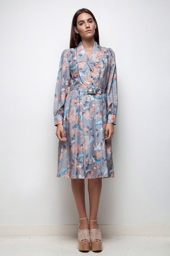 70s does 50s vintage shirtwaist dress pleated flo… - image 2