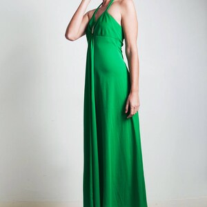 vintage 70s green hostess halter maxi dress empire rhinestone SMALL S image 3