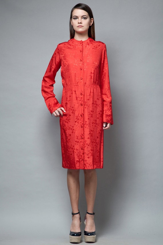 red long sleeve silk dress
