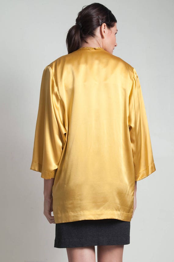 mustard gold flowy jacket top blouse silk yellow … - image 4