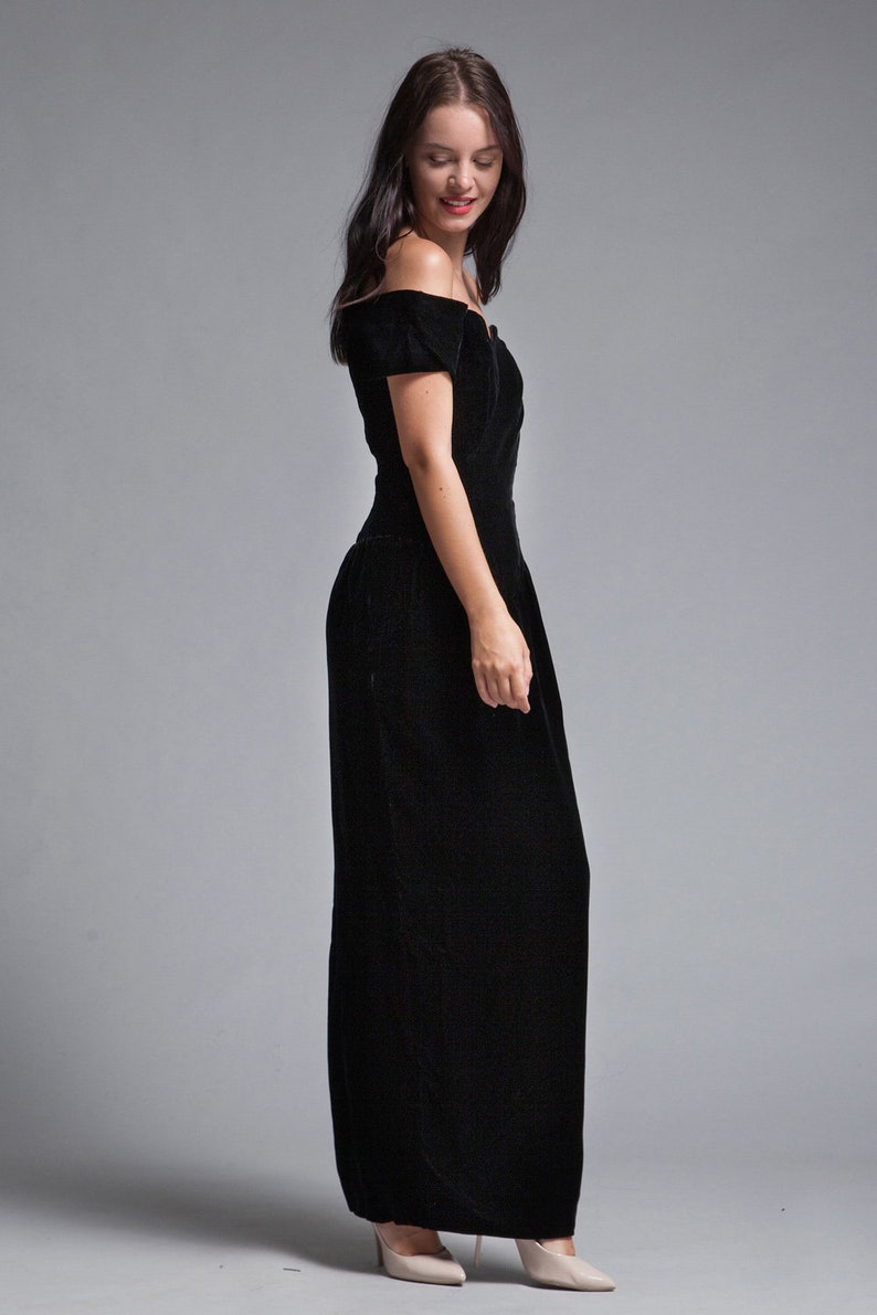 black velvet dress off the shoulder