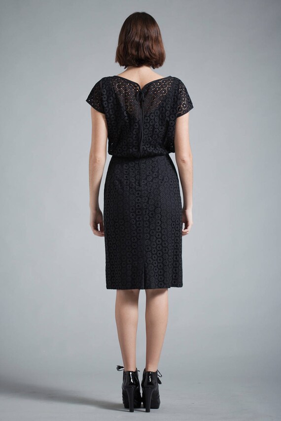 vintage 60s black eyelet lace dress cocktail part… - image 5