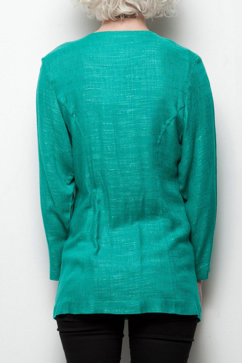 green minimalist top long sleeve button down vintage 80s M MEDIUM image 5