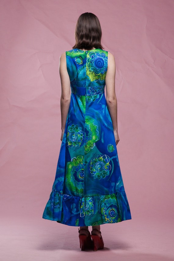 Hawaiian maxi dress blue cotton print sleeveless … - image 6
