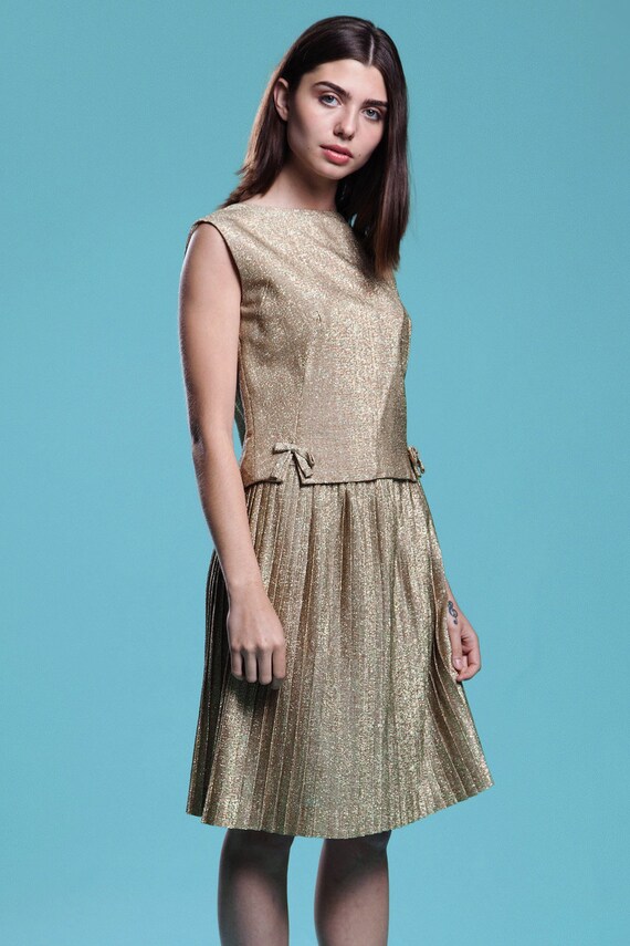gold pleated skirt set metallic lurex sleeveless … - image 4