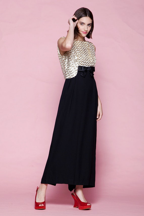 sequined evening dress formal gown black gold sle… - image 3