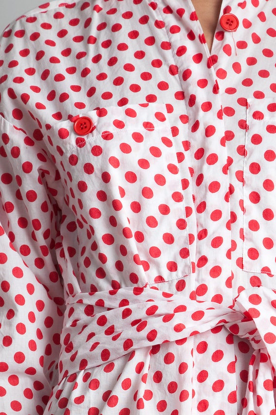 vintage 70s polka dot shirt dress belted cotton r… - image 5