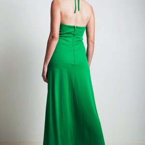 vintage 70s green hostess halter maxi dress empire rhinestone SMALL S image 4