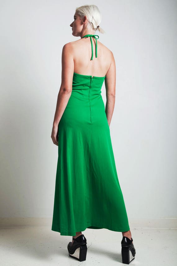 vintage 70s green hostess halter maxi dress empir… - image 4
