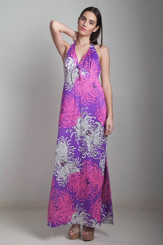 purple halter maxi dress