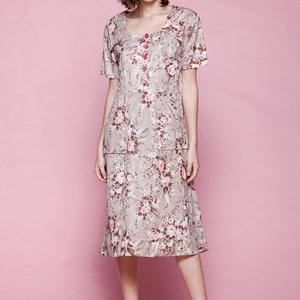 pocket shirtwaist dress brown pink rose print floral slinky short sleeve vintage 70s EXTRA LARGE XL image 4